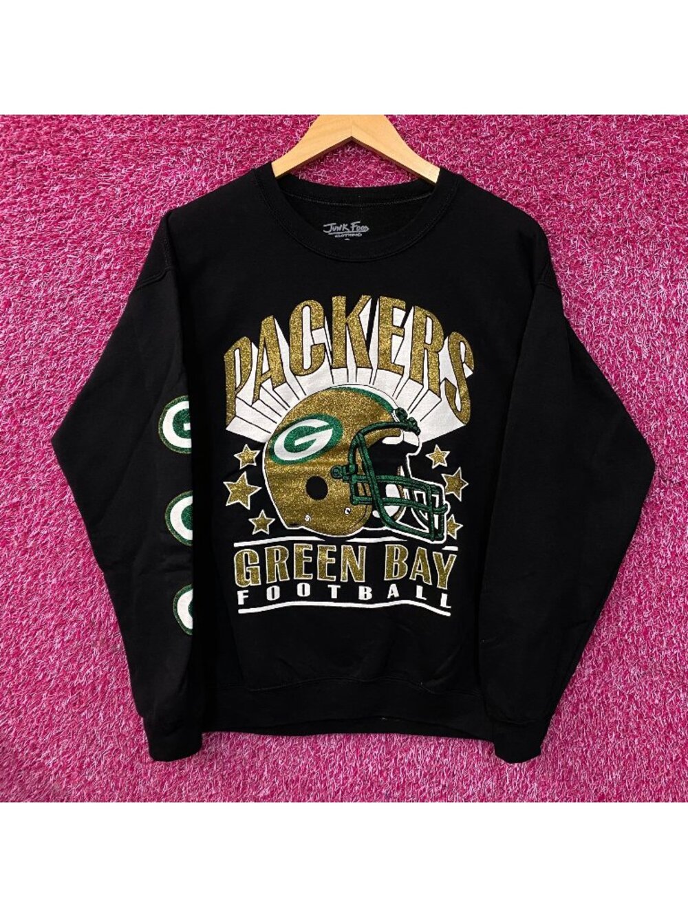 Junk Food Clothing Green Bay Packers Glitter Helmet Flea Market Crewneck Fleece